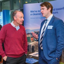 Pat McHale, Mayo County Council, visits Michael Norton from Gas Networks Ireland at the exhibition stand.